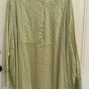 Green & white tunic with leaf design. By Woman Within